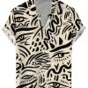 Men DJ Shirts | Abstract Artistic Eye Line Print Short Sleeve Shirt Khaki