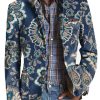 Men BXL Print Jacket | Men'S Vintage Paisley Print Casual Multi-Pocket Blazer Navy Blue