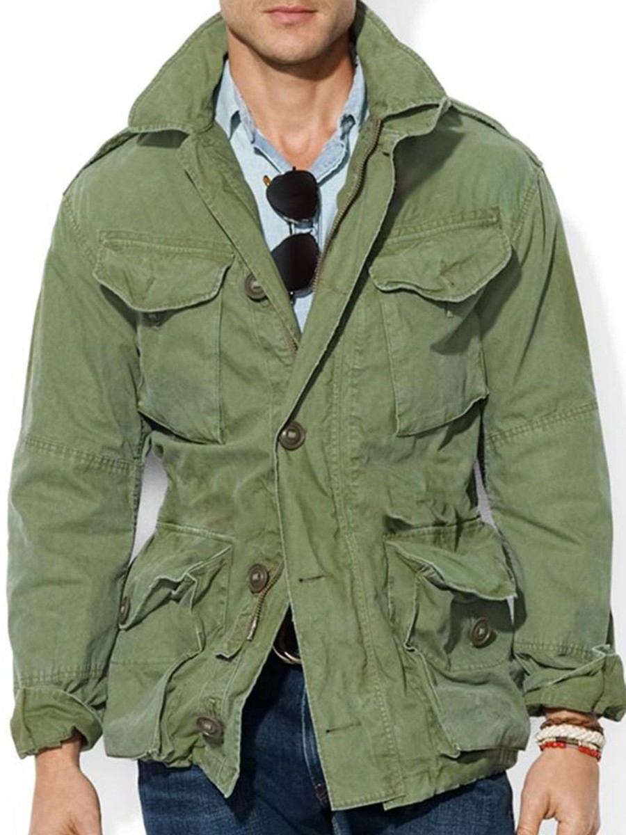 Men QMY Jacket | Men'S Vintage Multi-Pocket Jacket Army Green