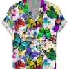 Men DJ Shirts | Colorful Butterfly Print Short Sleeve Shirt Photo Color