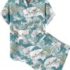 Men LJC Set | Whale Print Casual Short Sleeve Shirt Set Photo Color