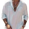 Men QMY Casual Long Sleeve Shirts | Casual Vintage Button-Down Half-Open Long-Sleeved Shirt White