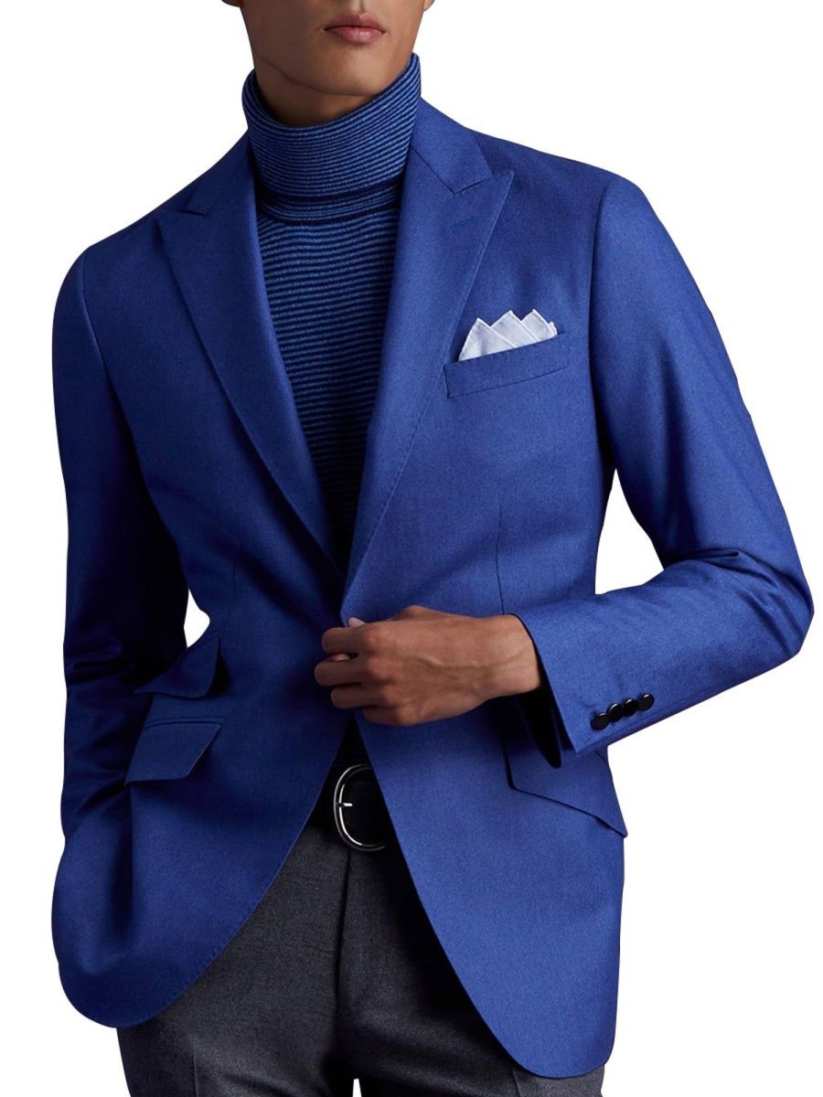 Men BXL Jacket | Men'S Solid Color Multi-Pocket Casual Blazer Royal Blue