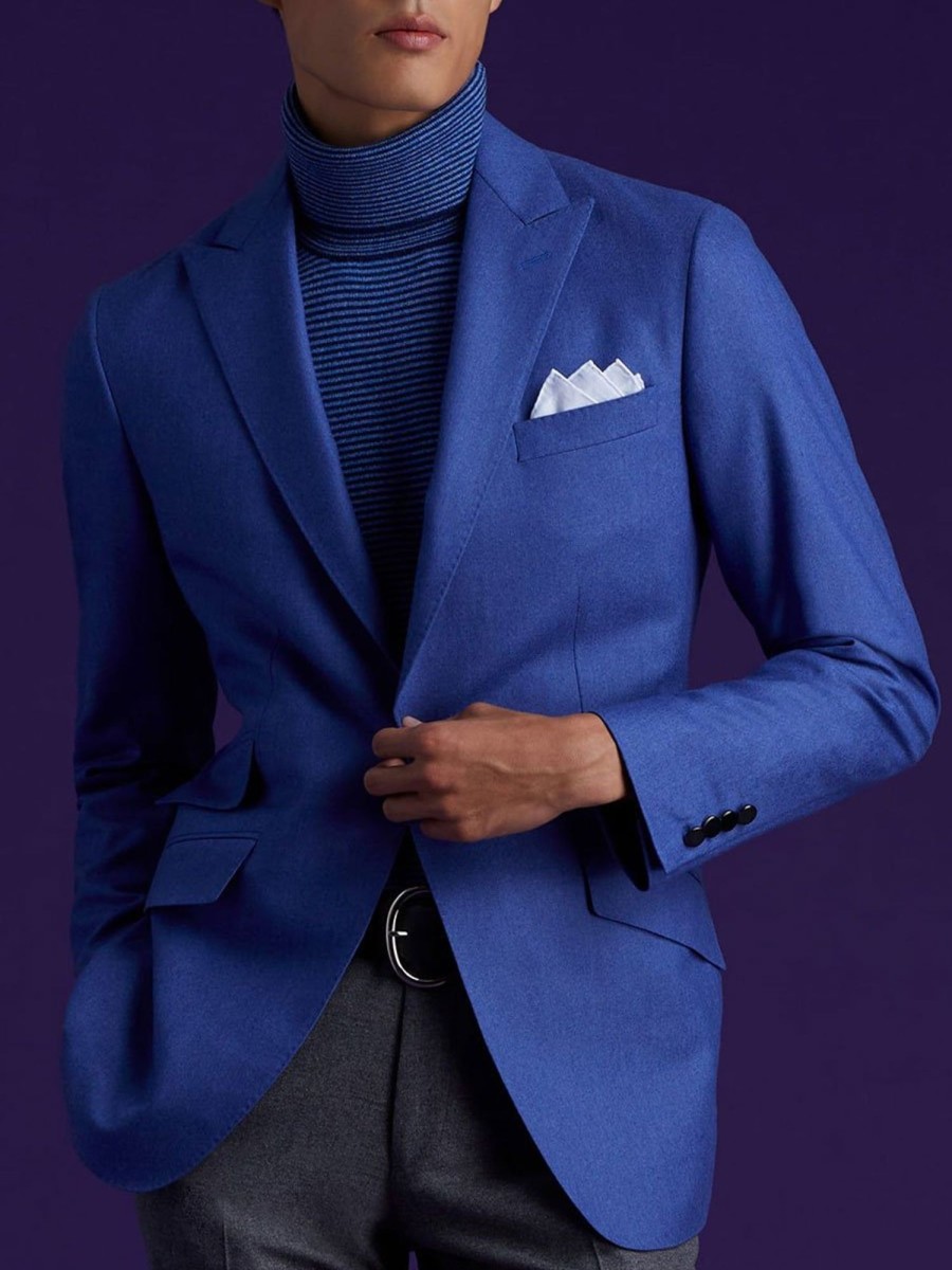 Men BXL Jacket | Men'S Solid Color Multi-Pocket Casual Blazer Royal Blue