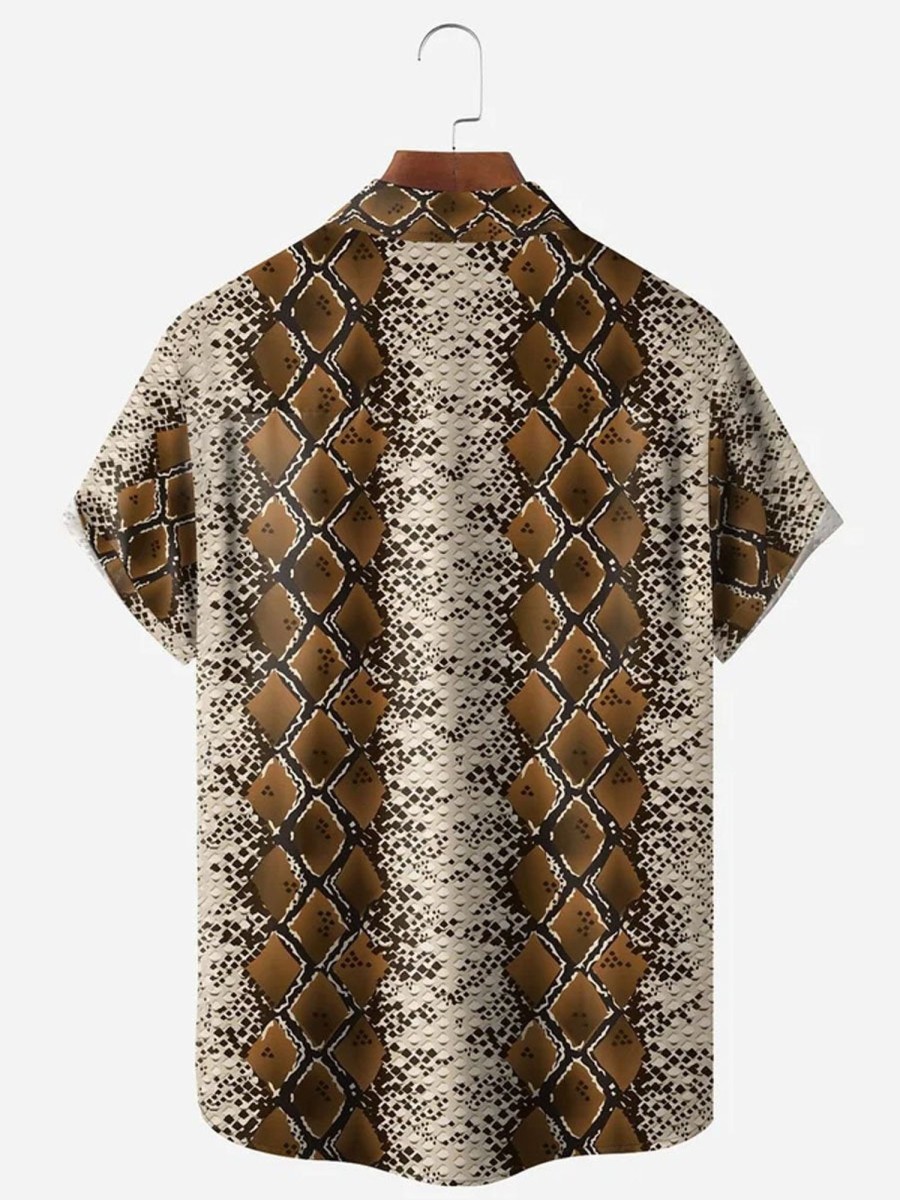 Men DJ Shirts | Geometric Diamond Short Sleeves Casual Shirts Brown