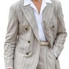 Men QMY Jacket | Refined Casual Lightweight Striped Double-Breasted Blazer Light Grey