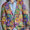 Men DJ Print Cardigan | Rainbow Smiley Floral Print Knitted Cardigan Photo Color