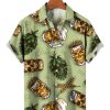 Men HLJ Shirts | Men'S Vintage Skull Beer Glass Short Sleeve Shirt Green