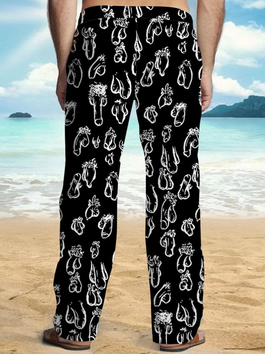 Men DJ Bottoms | And White Cocks Print Pocket Track Pants Black