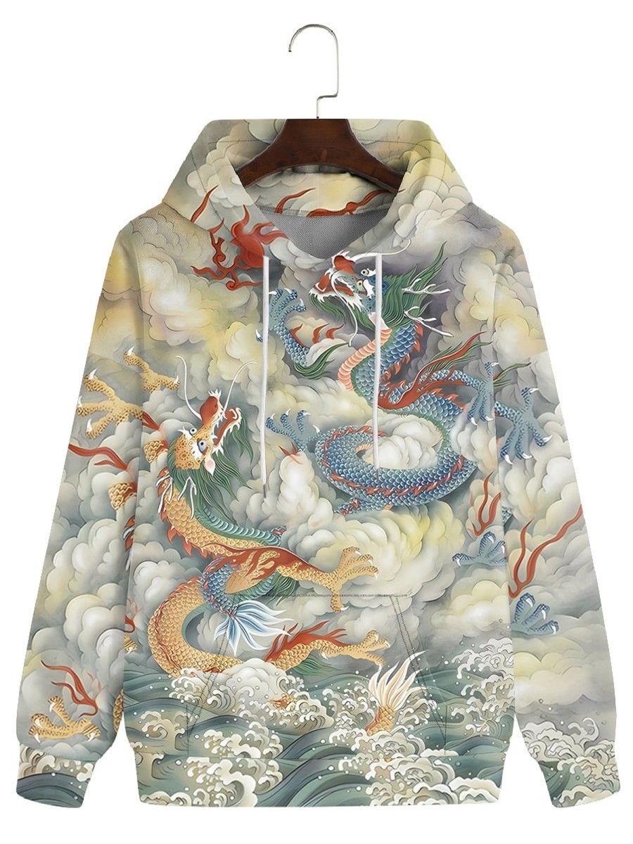 Men LJC T-Shirts | Spray Dragon Print Slouchy Sport Hoodie Photo Color