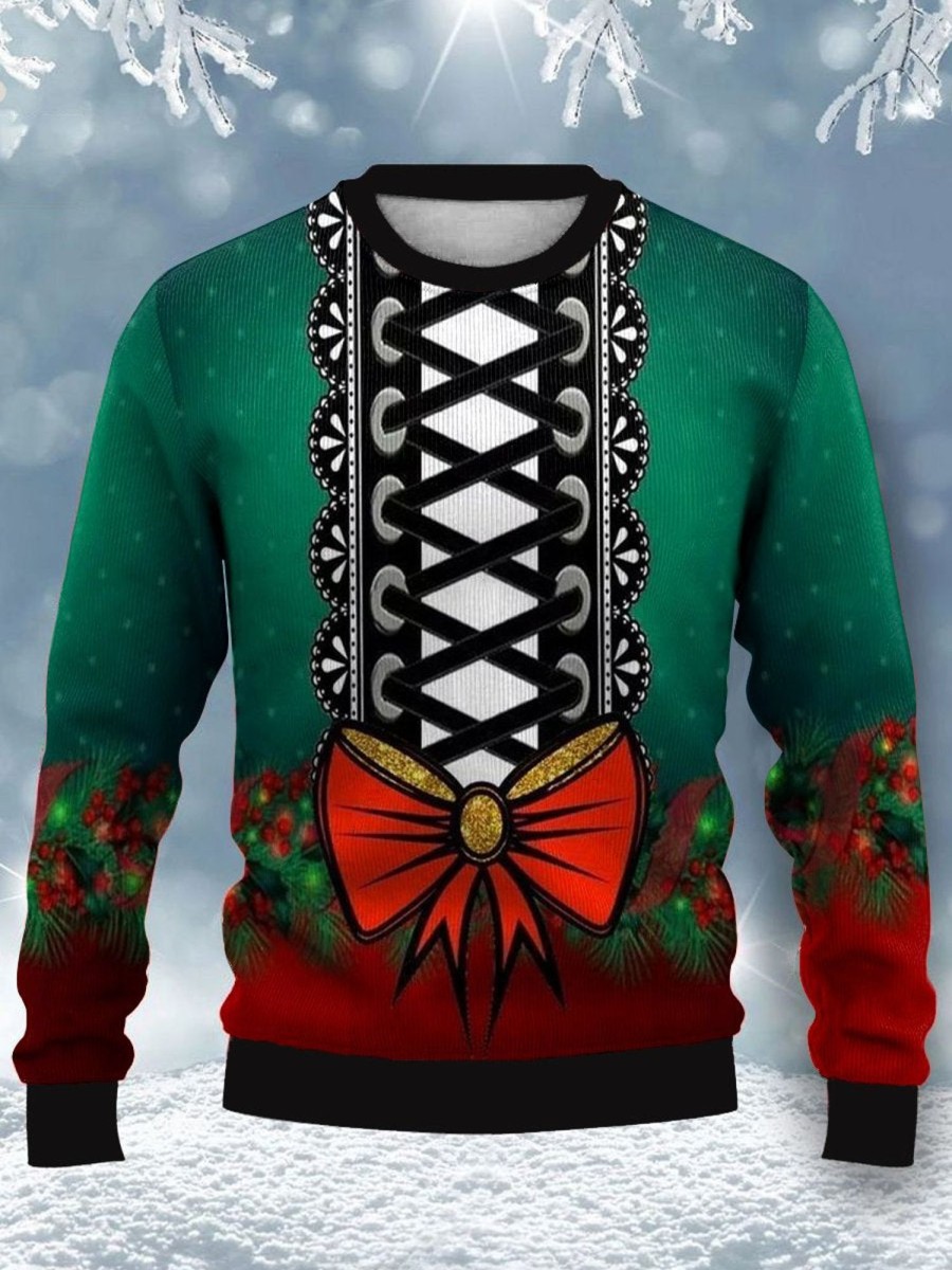 Men DJ Ugly Sweater | Christmas Apparel Print Casual Crew Neck Sweatshirt Photo Color