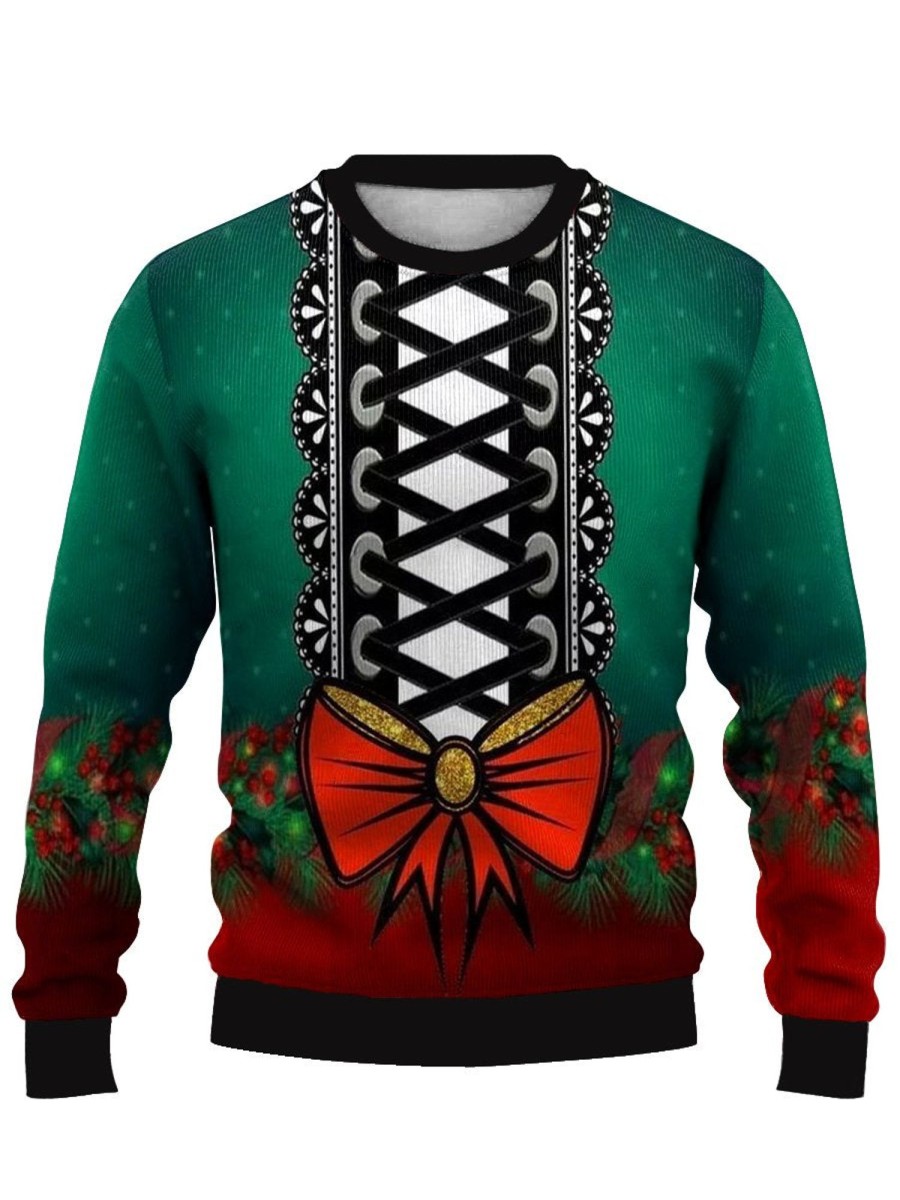 Men DJ Ugly Sweater | Christmas Apparel Print Casual Crew Neck Sweatshirt Photo Color