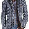 Men BXL Print Jacket | Men'S Retro Geometric Print Casual Pocket Blazer Navy Blue