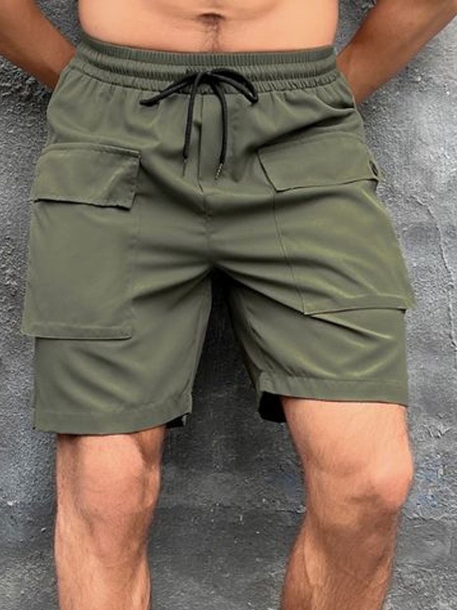 Men DJ Bottoms | Solid Color Double Pocket Lace Up Casual Shorts Army Green