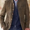 Men DJ Jacket | Vintage Suede Pocket Relaxed Stand Collar Blazer Brown