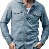 Men BXL Casual Long Sleeve Shirts | Men'S Vintage Denim Pocket Casual Long Sleeve Shirt Blue