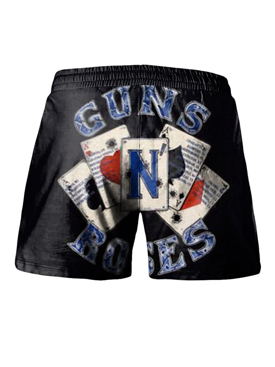 Men LJC Bottoms | Playing Card Print Track Shorts Black