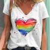 Women DJ | Women'S Heart Rainbow Print V-Neck T-Shirt White