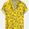 Men DJ Shirts | Fashion Duckling Printing Hawaiian Short Sleeve Shirt Yellow