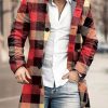 Men DJ Print Jacket | Plaid Print Stand Collar Double Pocket Woolen Coat Red