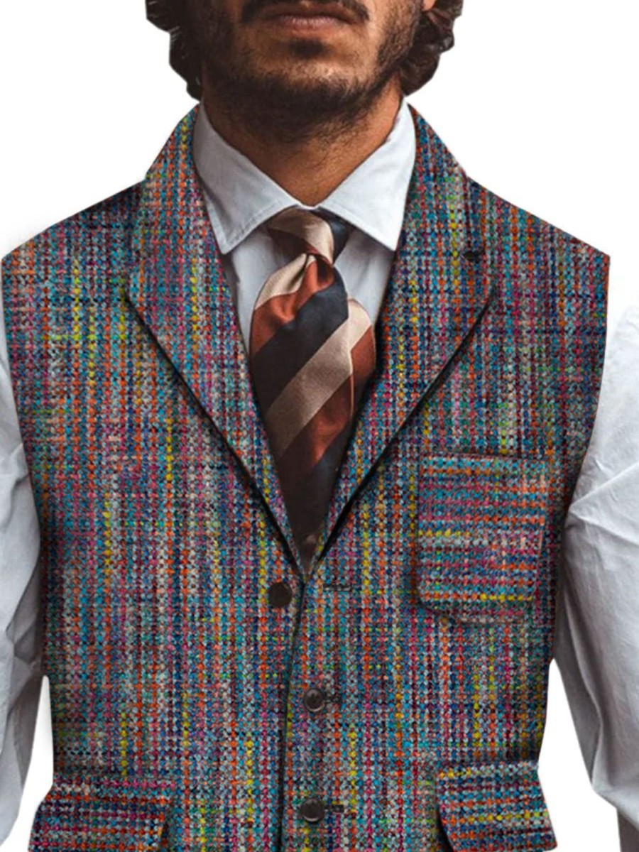 Men BXL Vest | Men'S Woolen Gauze Printed Casual Multi-Pocket Vest Photo Color