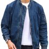 Men DJ Jacket | Stand Collar Zipper Pocket Casual Denim Jacket Blue