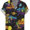 Men DJ Shirts | Colorful Alien Worlds Print Casual Short-Sleeved Shirt Photo Color