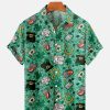 Men DJ Shirts | St. Patrick'S Day Cartoon Print Casual Pocket Short Sleeve Shirt Green