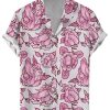 Men GYJ Shirts | Floral Cocks Print Casual Short Sleeve Shirt White