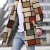 Men DJ Jacket | Retro Geometric Color Block Print Double Pocket Stand Collar Jacket Photo Color