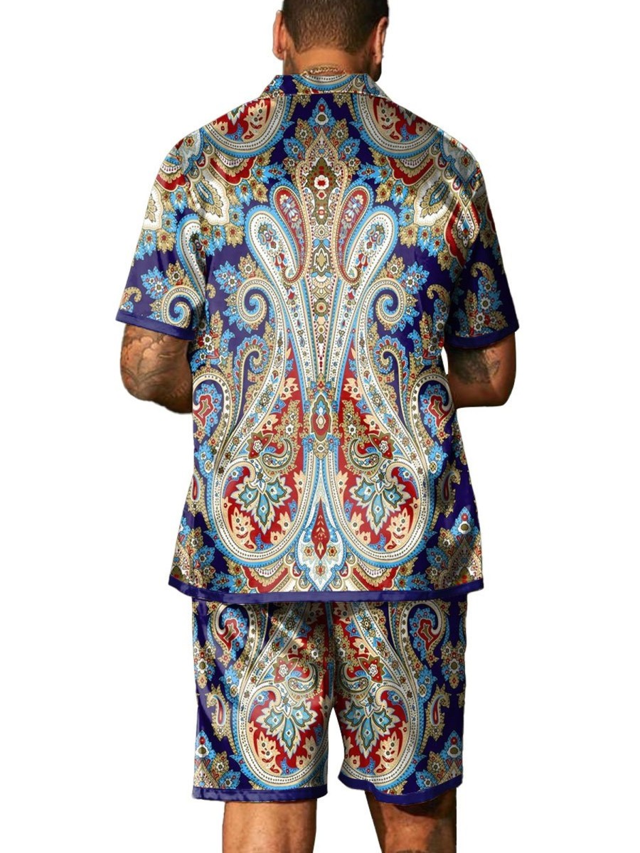 Men BXL Set | Men'S Vintage Pellis Print Resort Casual Short Sleeve Suit Photo Color