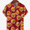 Men DJ Shirts | Christmas Yellow Duck Short Sleeve Casual Shirt Red