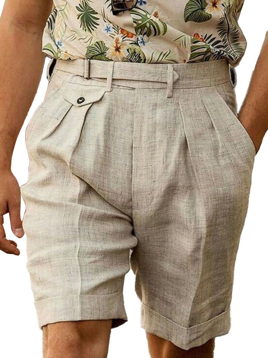 Men DJ Bottoms | Cotton And Linen Retro Lace-Up Casual Shorts Khaki