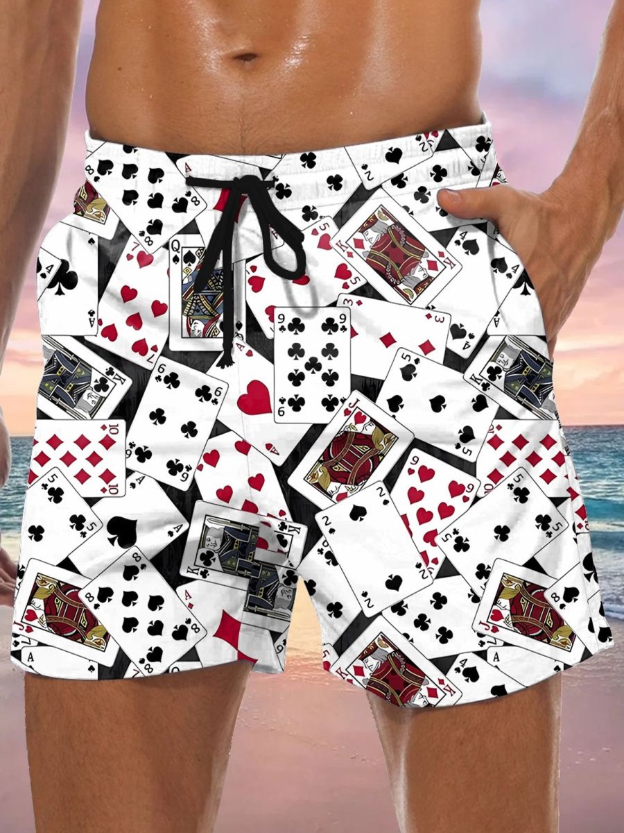 Men GYJ Shorts | Men'S Playing Card Print Casual Shorts White