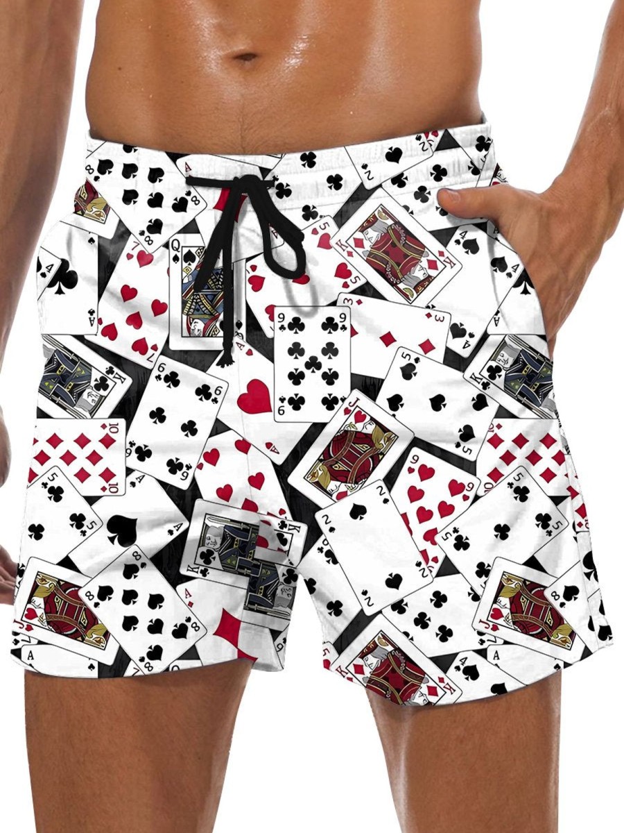 Men GYJ Shorts | Men'S Playing Card Print Casual Shorts White