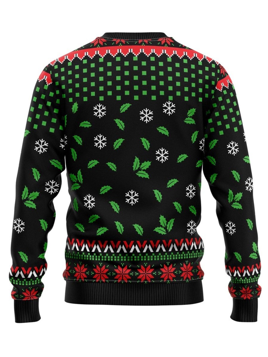 Men DJ Ugly Sweater | Funny Silent Butt Deadly Santa Print Crewneck Sweatshirt Black