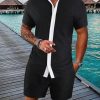 Men DJ Set | And White Contrasting Short Sleeve Shirt And Shorts Two-Piece Set Black