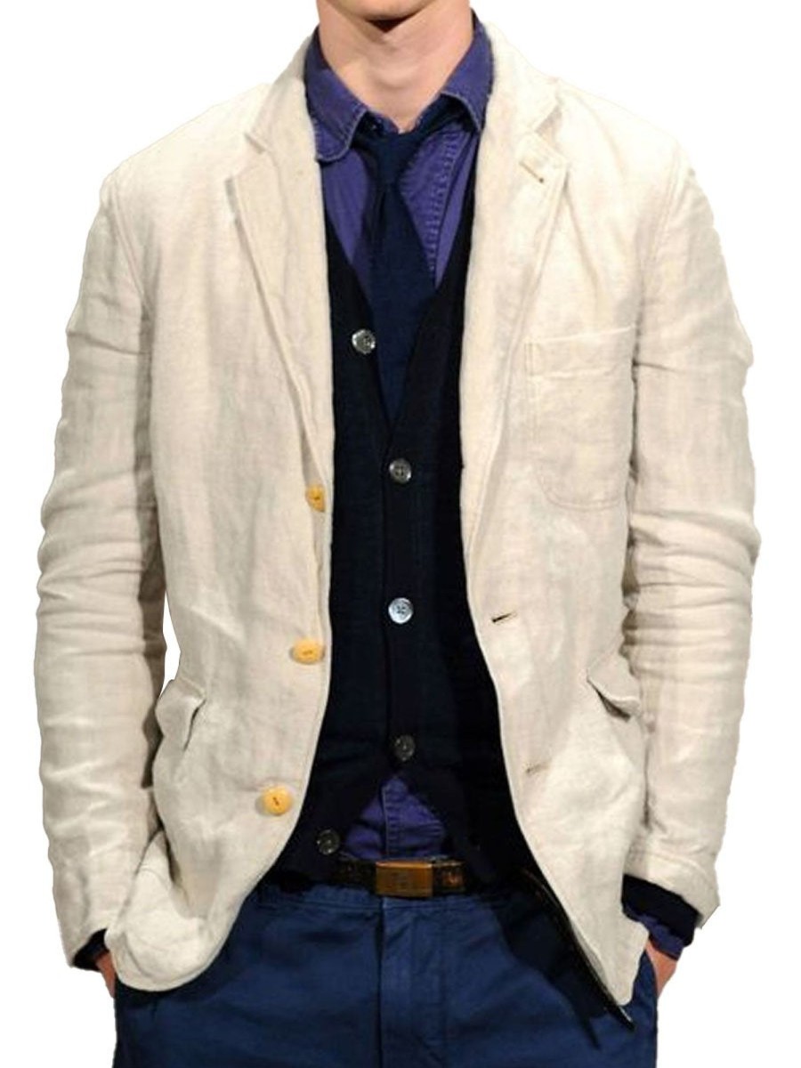 Men DJ Jacket | Solid Color Three-Pocket Casual Blazer Beige