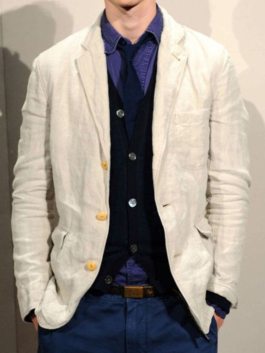 Men DJ Jacket | Solid Color Three-Pocket Casual Blazer Beige