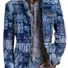 Men DJ Print Jacket | American Retro Tie-Dye Printed 3-Pocket Single-Breasted Casual Blazer Blue