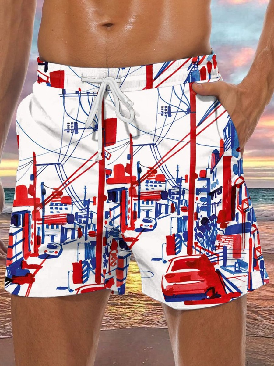 Men GYJ Bottoms | Street View Print Track Shorts White