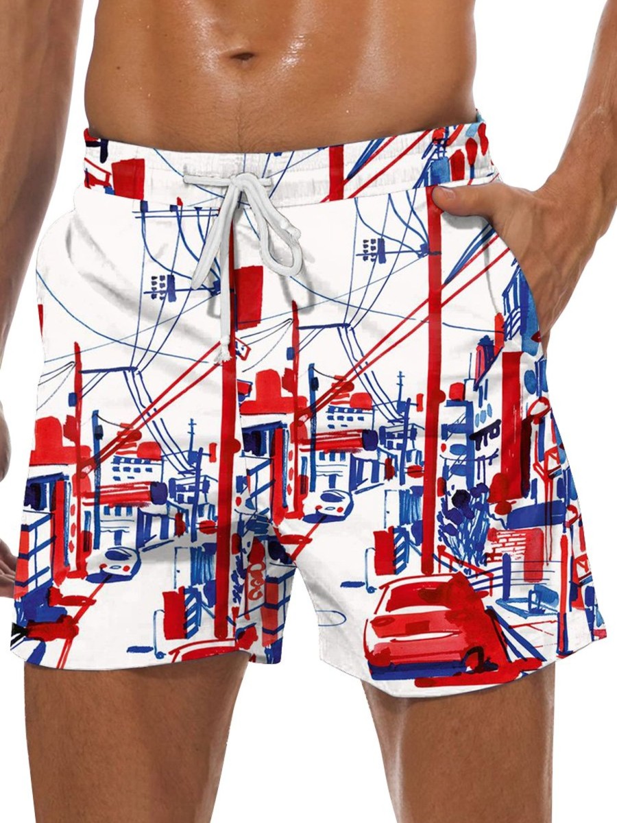 Men GYJ Bottoms | Street View Print Track Shorts White