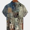 Men HLJ Shirts | Abstract Art Print Casual Short Sleeve Shirt Khaki