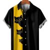 Men HLJ Shirts | Men'S Funny Cat Contrast Short Sleeve Shirt Black