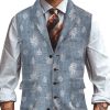 Men DJ Vest | Retro Leaf Print Three-Pocket Lapel Casual Suit Vest Gray Blue