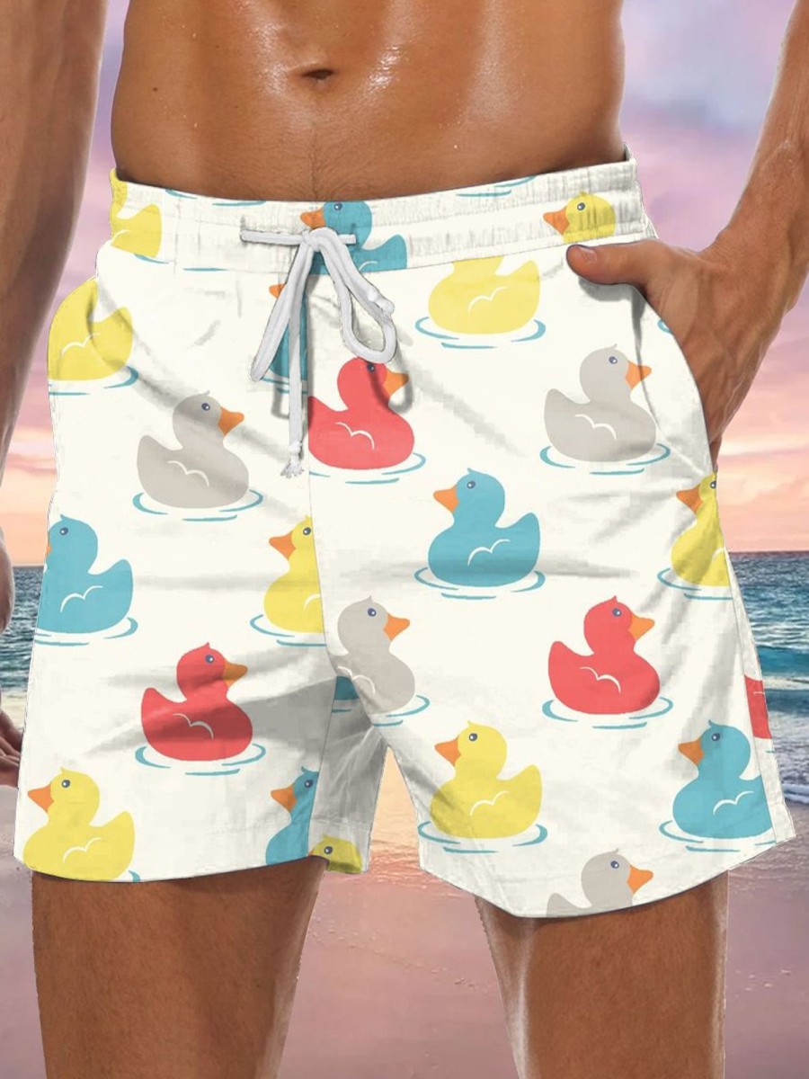 Men GYJ Bottoms | Men'S Swimming Duck Print Casual Shorts Photo Color