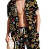 Men DJ Set | Vintage Print Casual Resort Set Black