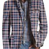 Men BXL Print Jacket | Men'S Plaid Print Pocket Casual Blazer Blue