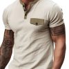 Men DJ Casual Shirts | Half Open Collar Contrast Color Casual Versatile Short-Sleeved T-Shirt Beige