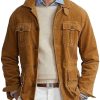 Men DJ Jacket | Vintage Lapel Multi-Pocket Corduroy Casual Jacket Brown